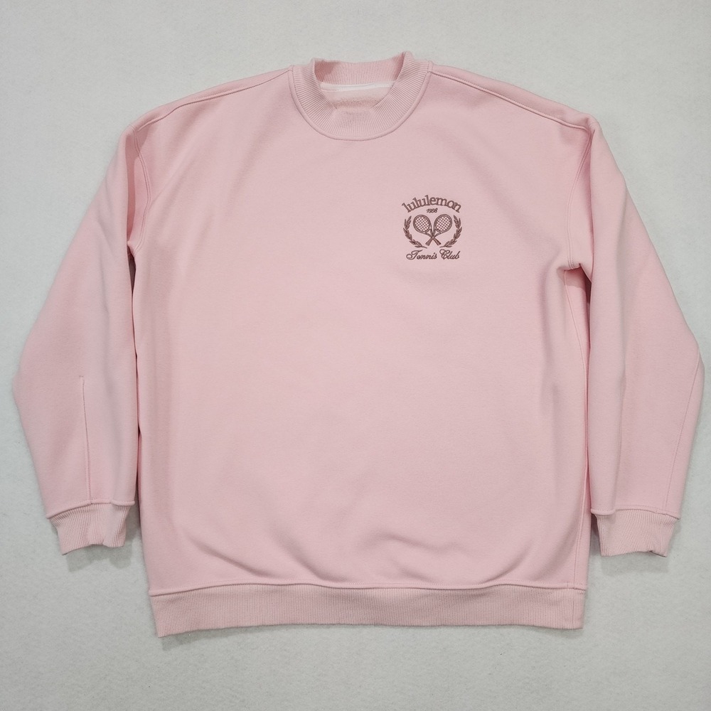 Lululemon Tennis Club Sweatshirt Women's L Pink Fleece Lined Long Sleeve Ribbed